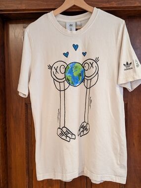 Adidas x Andre's Saraiva Graphic Tee with Earth Illustration - Cream & Blue